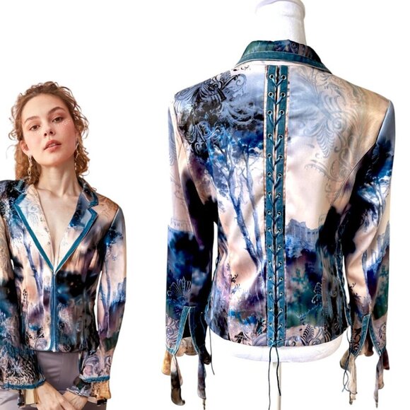 VTG. Y2K BOHO CHIC CORSET FAIRY LACE UP VELVET LINED BLAZER JACKET SZ. 8 MEDIUM - Picture 5 of 6